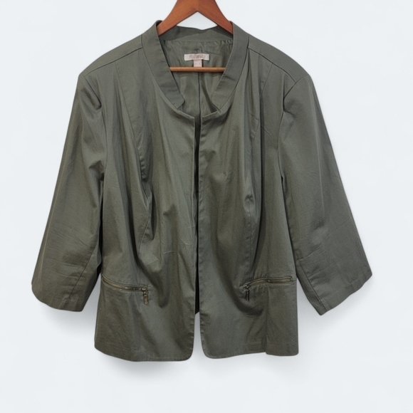 Roz & Ali Green Jacket Blazer Open Front Zipper pockets Size 3X - Picture 13 of 13